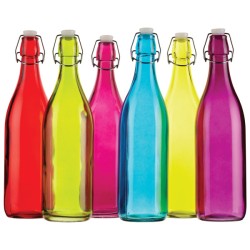 Σετ με 6 Παραδοσιακά Χρωματιστά Μπουκάλια 1ltr με Καπάκι Clip Top