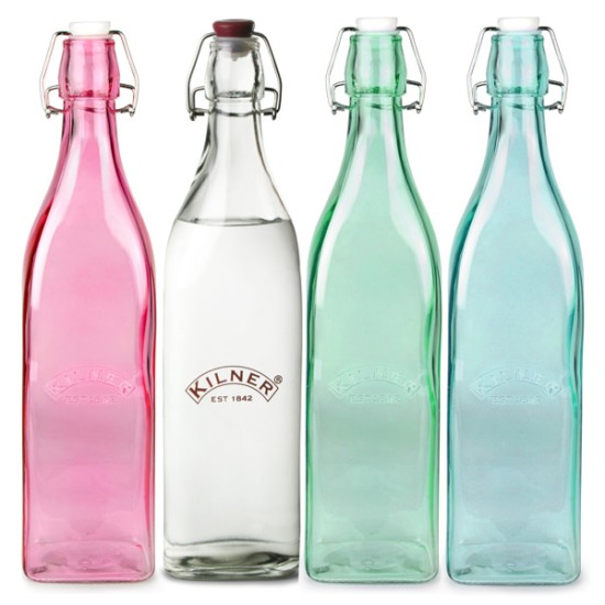 Σετ με 4 Παραδοσιακά Χρωματιστά Μπουκάλια Kilner 1ltr με Καπάκι Clip Top