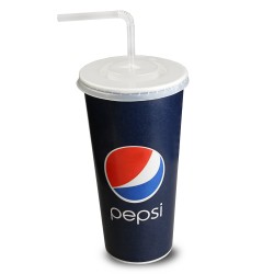 Χάρτινα ποτήρια Pepsi Cola 630ml με καπάκι&καλαμάκι -Πακέτο με 50