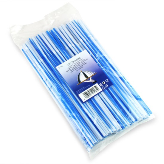Καλαμάκια Σπαστά Μπλε - Άσπρο Πλαστικά (συσκευασία 100 τμχ)